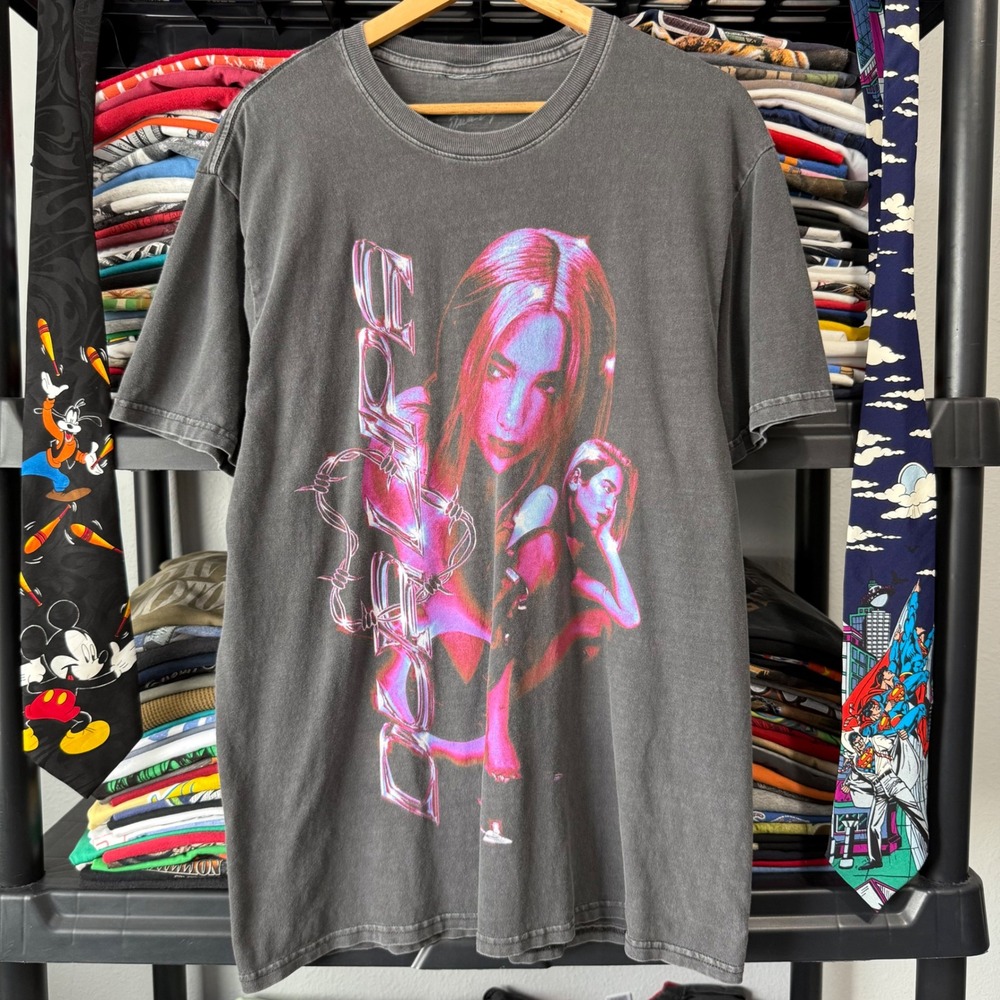 Modern Faded Black Dua Lipa Future Nostalgia Tour Graphic T-Shirt Large